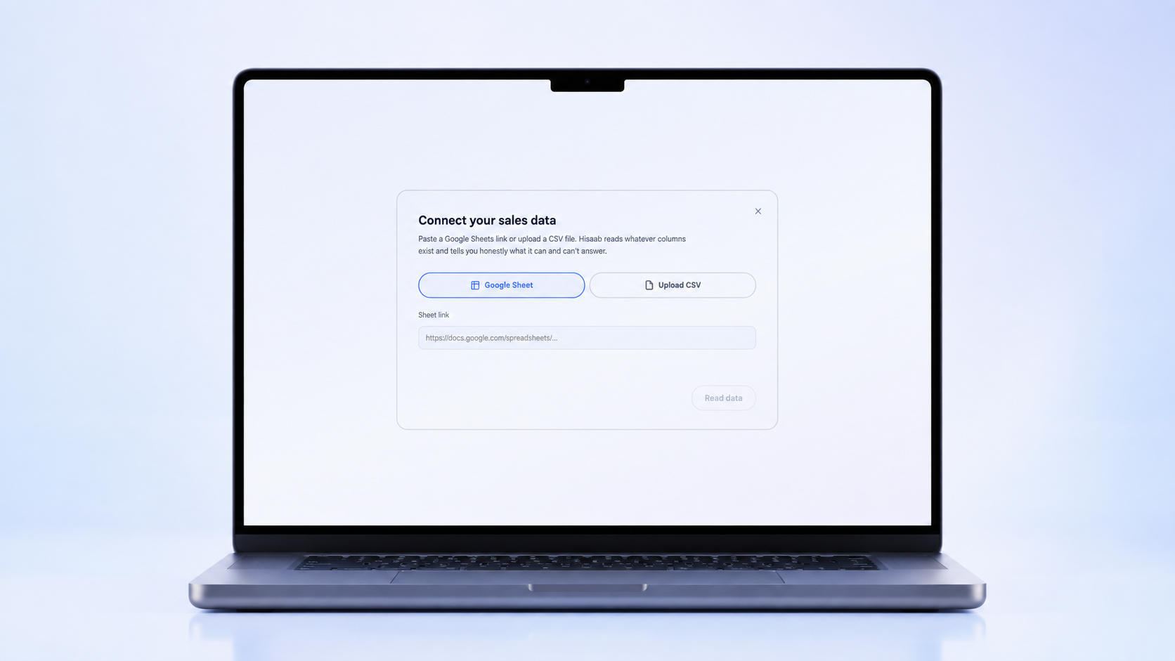 Hisaab connect sales data screen with Google Sheet and CSV options